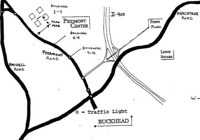 Map of Piedmont Center on Piedmont Road, Atlanta